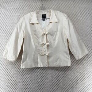 Bigio Collection Silk Blend Bow Detail Jacket Womens Size 14 Ivory‎